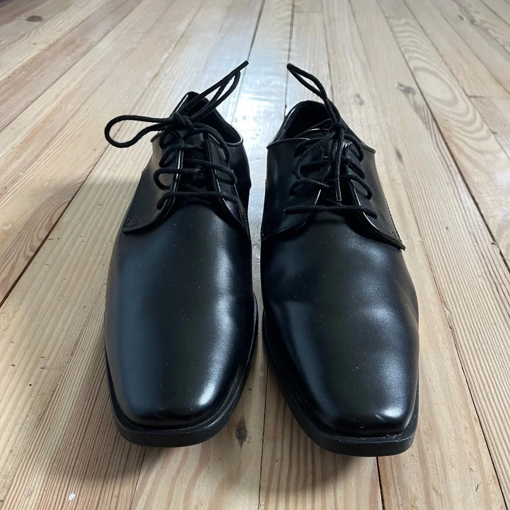 Joseph Abboud Mens Black Leather Derby Dress Shoes Square Toe Lace Up 10M Preppy